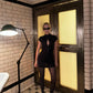Kpop Black Hollow Out Mini Dress Women Elegant Turtleneck Short Sleeve High Waist Slim Dresses Lady Evening Club Fashion Robes