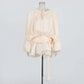 TWOTWINSTYLE Solid Blouse Mini Dresses For Women V Neck Long Sleeve Spliced Lace Up Sweet Style Dress Female Clothing Fashion