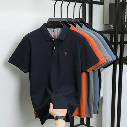 100% pure cotton men's breathable short sleeve T-shirt high-end luxury brand embroidered loose casual summer business polo shirt
