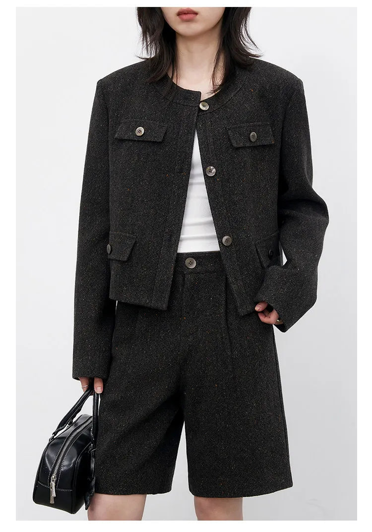 CHIC VEN Fashion Women Woolen Short Coat New Slim Ladies Jacket Female High Waist Middle Pants Sets Spring Autumn 2026