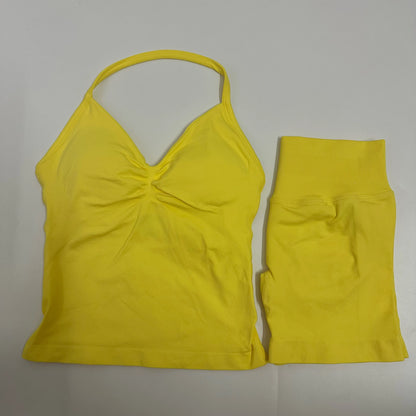 Impact Yoga Set Women Padded Halter Tank Top Scrunch Butt Lifting Gym Shorts Set Summer Sportswear Workout Clothes