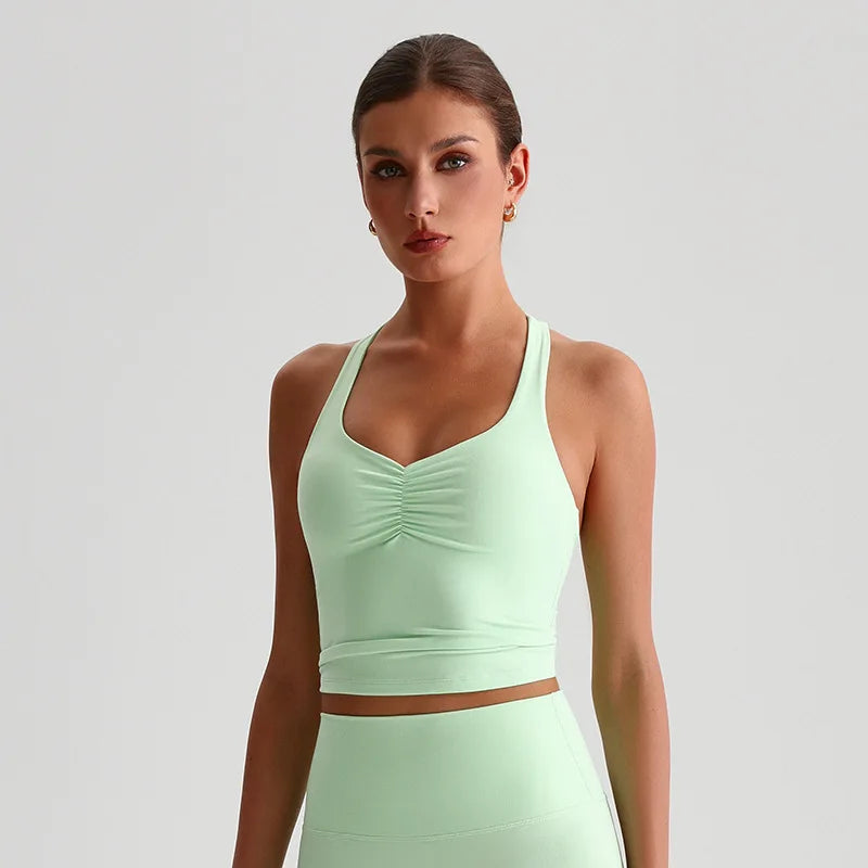Solid Color Sports Tank Top Women Fitness Bra TightsCross Back Gym Clothe Underwear Yoga Vest High impact shockproof Chest Pad