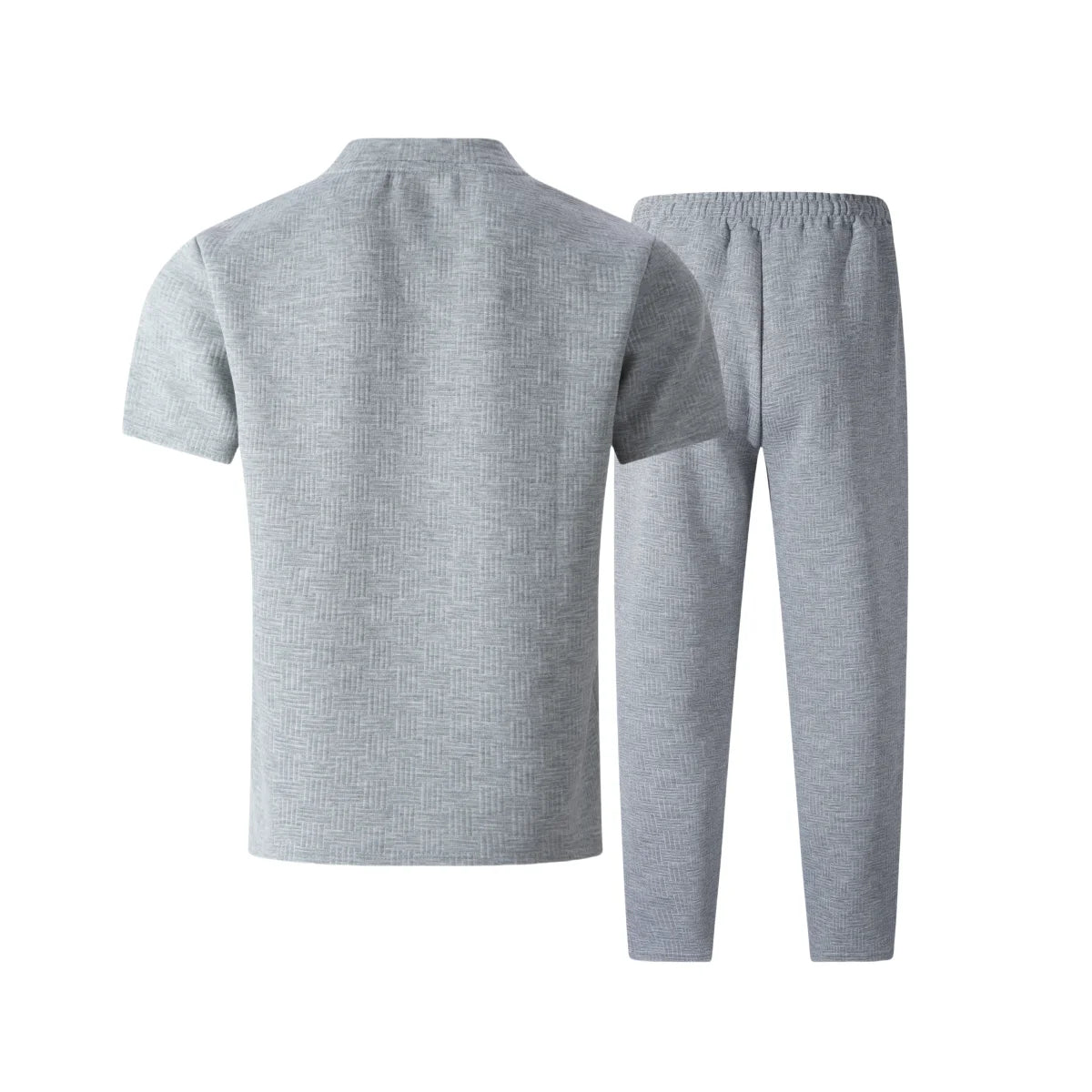 2026 Men's Spring Autumn Business Casual Textured 2 Piece Set Crew Neck T-Shirt & Drawstring Pants