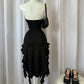 Women Strapless Sexy Floral Fold Hemline High Slit Mini Dress 2024 Solid Backless Sleeveless Black And Pink Party Dress Vestidos