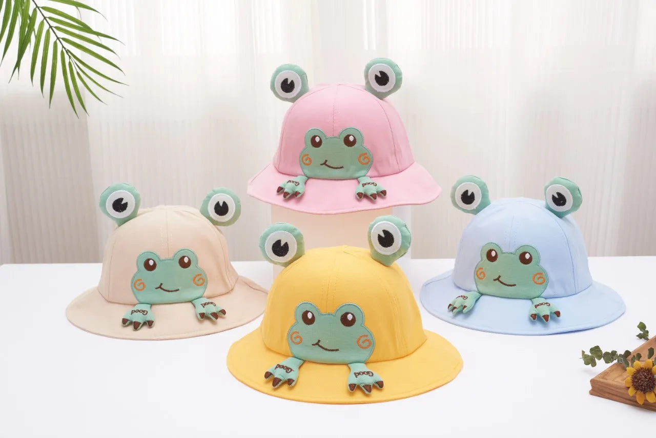 Cute little frog baby hat for sun protection, fisherman hat for children traveling, sun protection hats for boys and girls