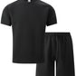 2026 Men's Summer Oversized Textured 2 Piece Set Crew Neck Short Sleeve T-Shirt & Drawstring Shorts Tracksuit