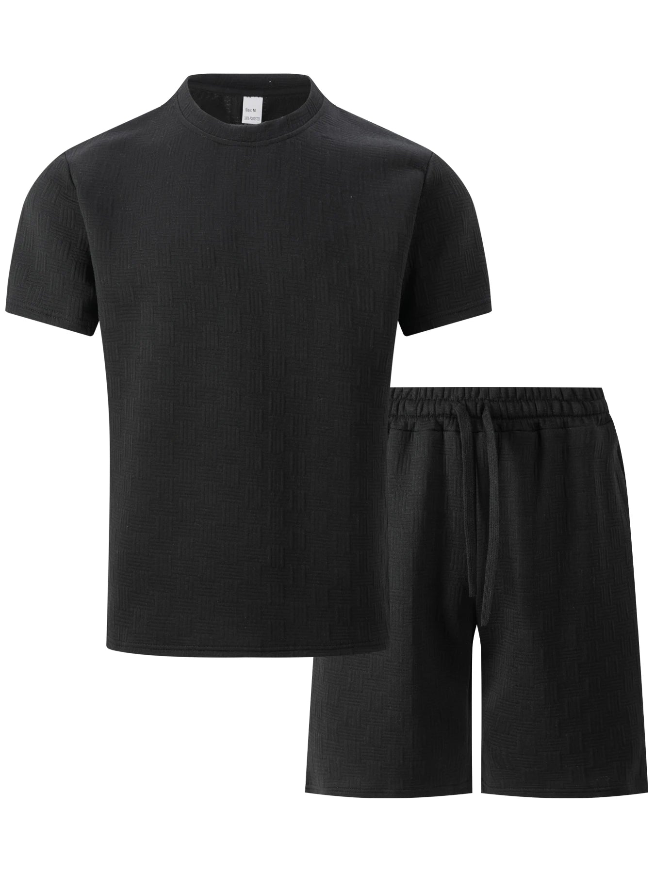2026 Men's Summer Oversized Textured 2 Piece Set Crew Neck Short Sleeve T-Shirt & Drawstring Shorts Tracksuit