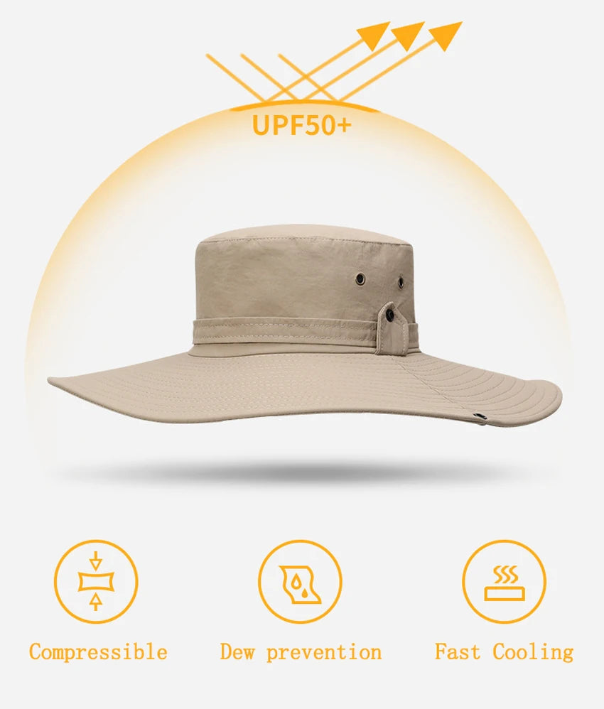 2025 New Fashion Summer Bucket Hat Cowboy Men Outdoor Fishing Hiking Beach Hats Mesh Breathable Anti UV Sun Cap Large Wide Brim