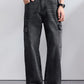 KSTUN 2026 Spring Men's Loose Straight Jeans Wide Leg Vintage Grey Cargo Pants Male Streetwear Trousers Multi-pockets Designer