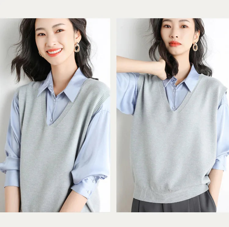 Spring Autumn Knitted Vest for Women Clothes Fashion Casual Thin Sweater Vests Harajuku Tank Tops Ropa Mujer Elegant Blusas
