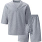 2026 Men's Summer Geometric Textured 2 Piece Set V-Neck Short Sleeve T-Shirt & Drawstring Shorts Shirt Set