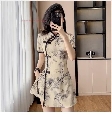 2026 chinese sexy nightclub dress improved cheongsam flower print qipao dress+shorts set hotel spa work dress beauty uniform