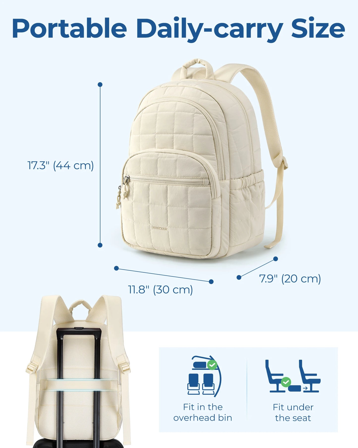 BAGSMART Laptop Bags College Casual Backpack for Women Quilted Small Computer Bookbag Water-Resistant 15.6 Inch notebook Bag