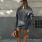 Bomber Jacket Women's Coat Oversized Blazer Lapel Diagonal Placket Asymmetrical Suit Flap Pockets Spring Woman Clothes Loose Top