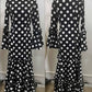 Elegant Ladies Dress Fashionable Trumpet Sleeves Polka Dot Decoration Cascading Ruffle Hem Sexy Fishtail Ladies Evening Dress