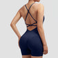 Sexy Fitness Jumpsuit Women Cross Adjustable Sports Playsuit Running One Piece Yoga Suit Scrunch Shorts Backless Set Romper