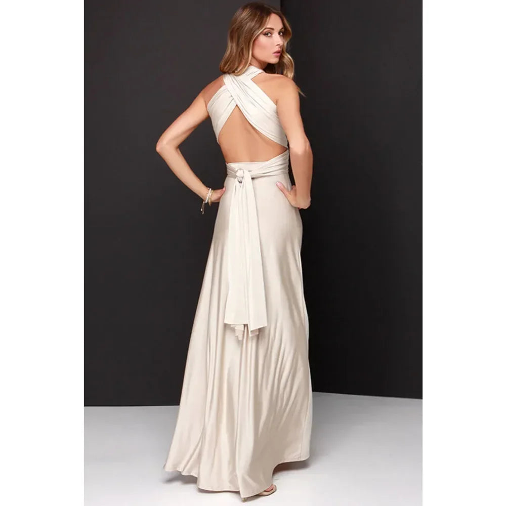 Fashion Multi-worn V-neck Vestidos De Fiesta Women Long Dress Sexy Strapped Lady Summer Maxi Dress