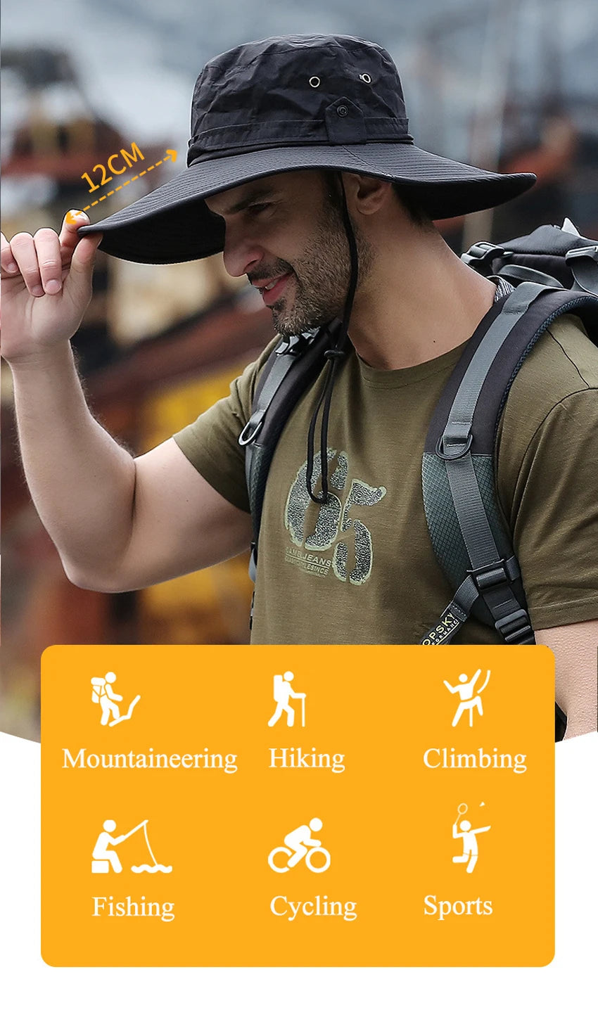 2025 New Fashion Summer Bucket Hat Cowboy Men Outdoor Fishing Hiking Beach Hats Mesh Breathable Anti UV Sun Cap Large Wide Brim