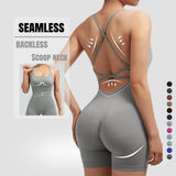Sexy Fitness Jumpsuit Women Cross Adjustable Sports Playsuit Running One Piece Yoga Suit Scrunch Shorts Backless Set Romper