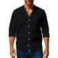 2026 Spring Summer New Mens Slim Fit Solid Color Long Sleeve Shirt Cotton Linen Casual Top Breathable ventilate absorb sweat