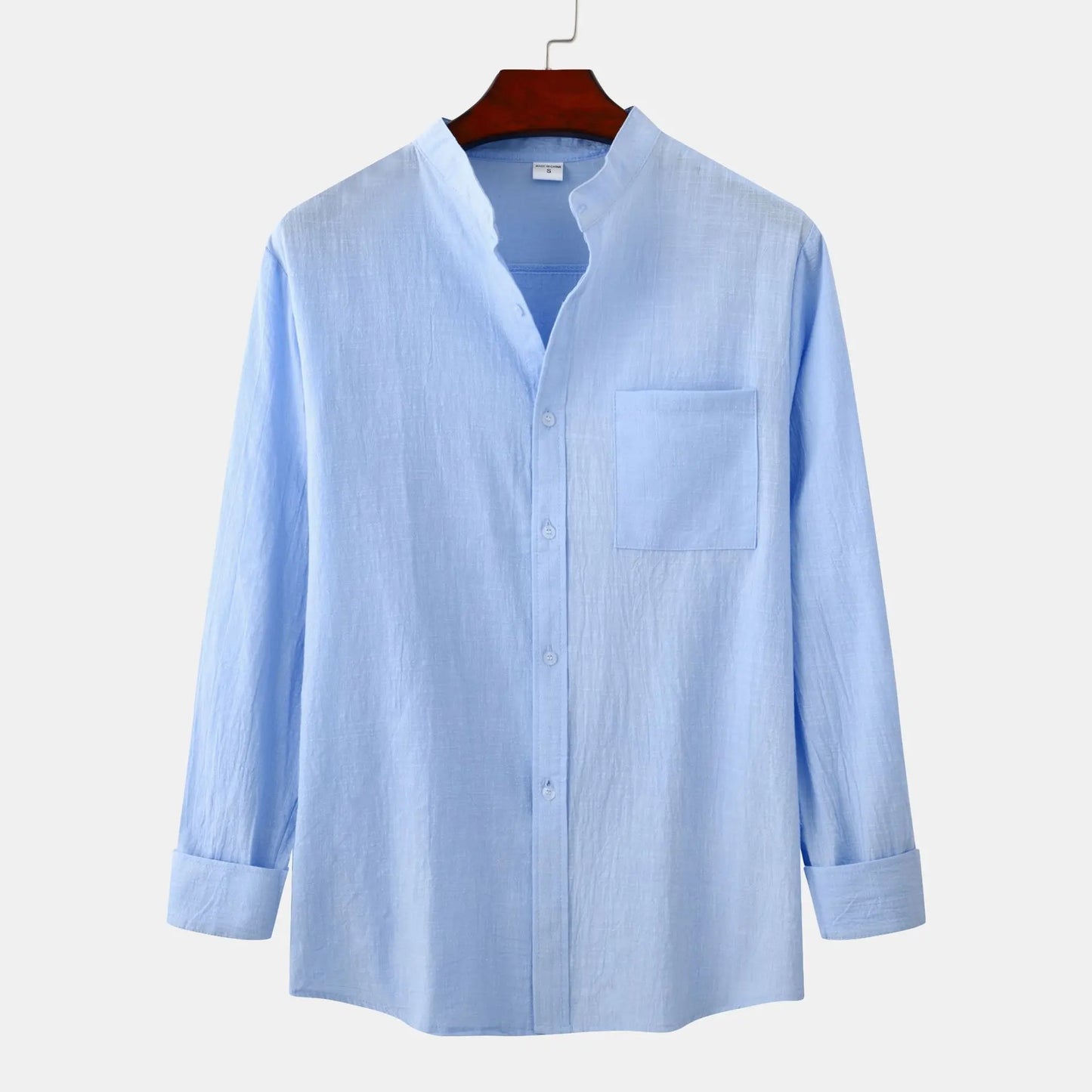 2026 Spring Summer New Mens Slim Fit Solid Color Long Sleeve Shirt Cotton Linen Casual Top Breathable ventilate absorb sweat