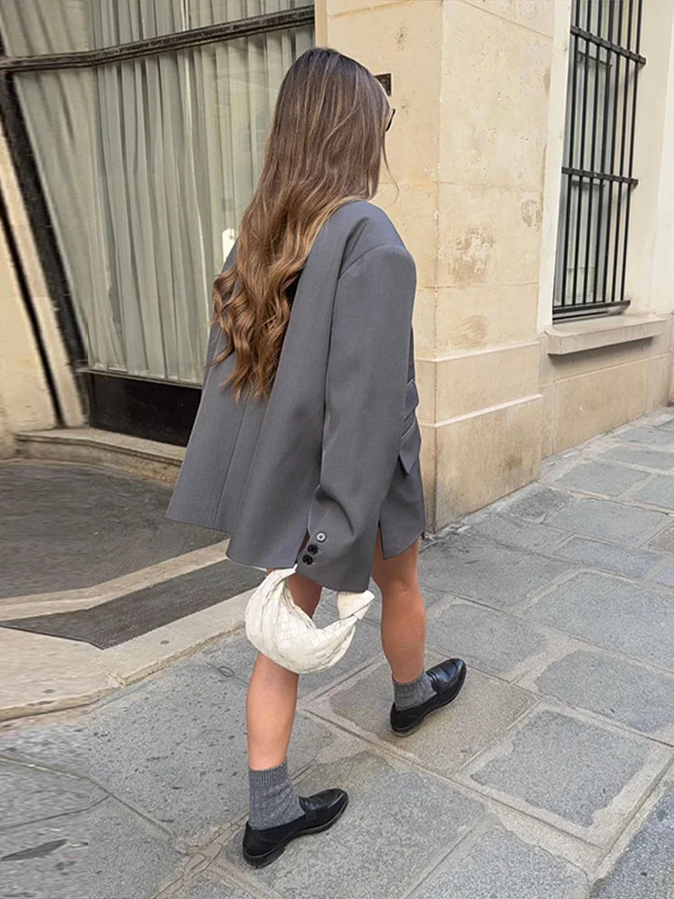 Bomber Jacket Women's Coat Oversized Blazer Lapel Diagonal Placket Asymmetrical Suit Flap Pockets Spring Woman Clothes Loose Top