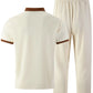 Men's Waffle Knit Stand Collar T Shirt and Pants Set Color Block Casual Streetwear Summer Tracksuit