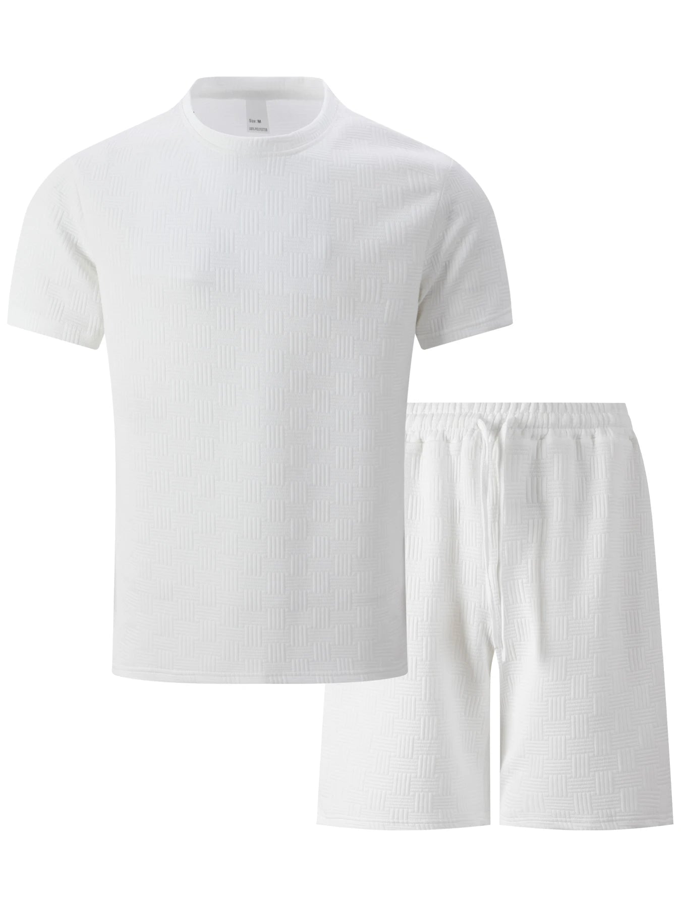 2026 Men's Summer Oversized Textured 2 Piece Set Crew Neck Short Sleeve T-Shirt & Drawstring Shorts Tracksuit