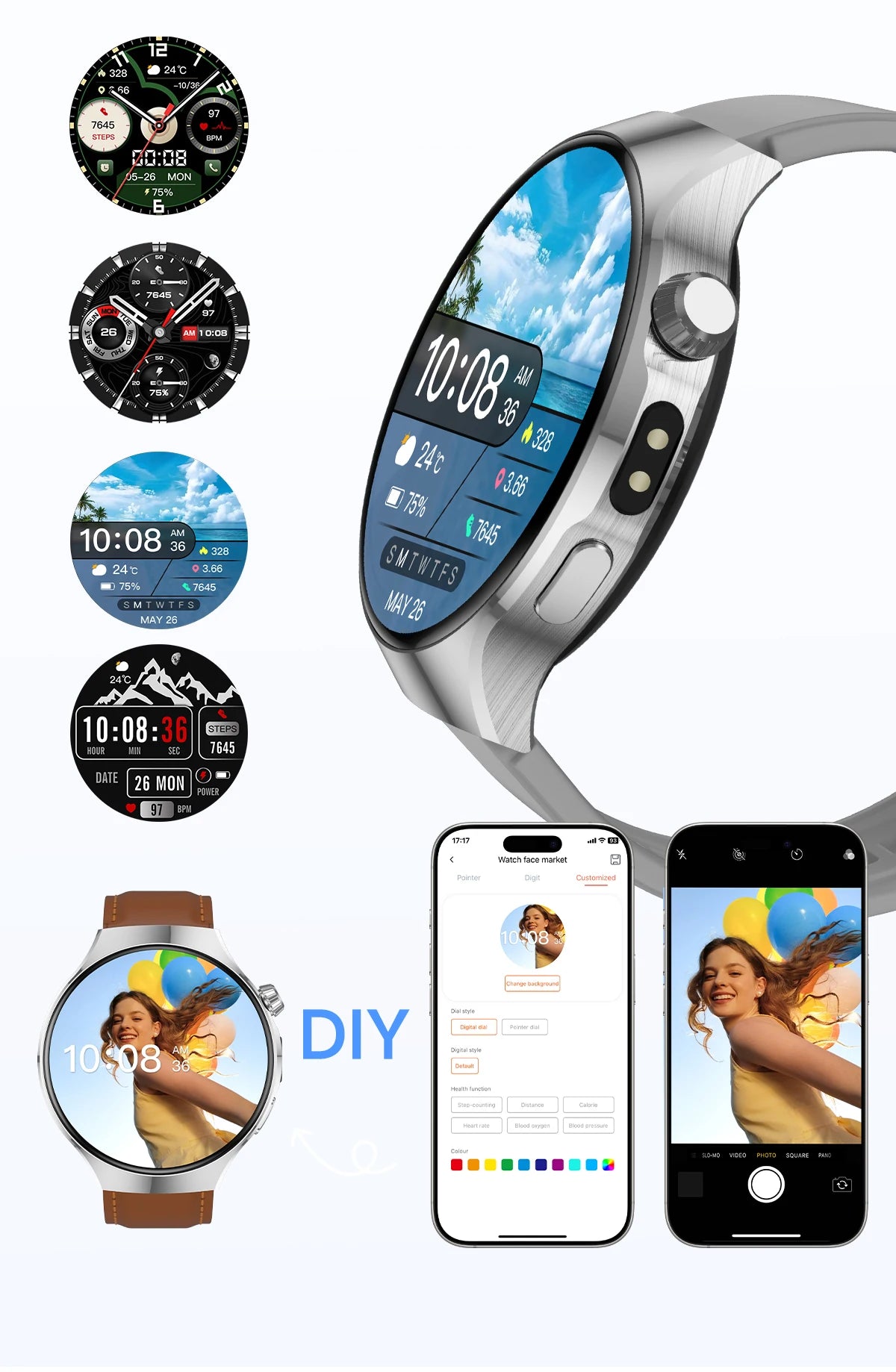 2026 New Outdoor Smart Watch 1.7-inch HD Screen, 100+T Sports Mode, Bluetooth Call Waterproof Smart Watch