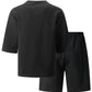 2026 Men's Summer Geometric Textured 2 Piece Set V-Neck Short Sleeve T-Shirt & Drawstring Shorts Shirt Set