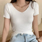 AOSSVIAO 2026 V-neck Solid Thin Summer Pullover Women Sweater Female Knitted Ribbed Sweater Slim Short Sleeve Bodycon Sweater