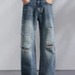 KSTUN 2026 Summer Distressed Jeans For Men Wide-leg Ripped Baggy Pants Loose Straight Vintage Streetwear Hip hop Motocycle Jeans