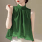 French Style Summer Vest Tops For Women Sleeveless Chiffon Blouse Stand Collar Gradient Color Casual Loose Shirt