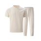 2026 Men's Spring Autumn Business Casual Textured 2 Piece Set Crew Neck T-Shirt & Drawstring Pants