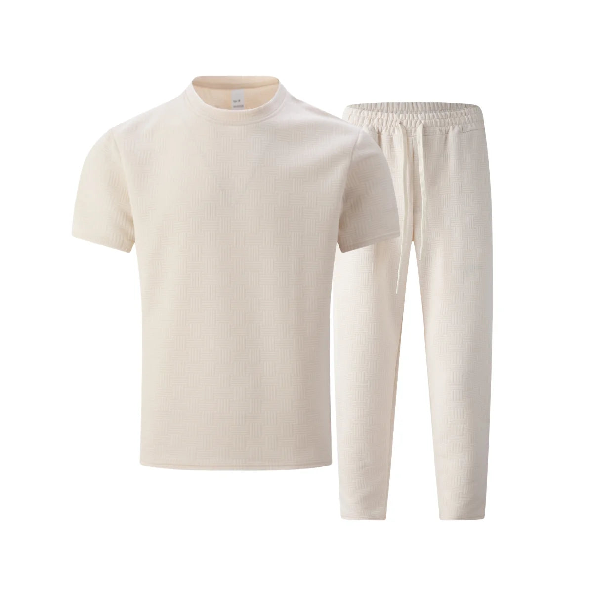2026 Men's Spring Autumn Business Casual Textured 2 Piece Set Crew Neck T-Shirt & Drawstring Pants