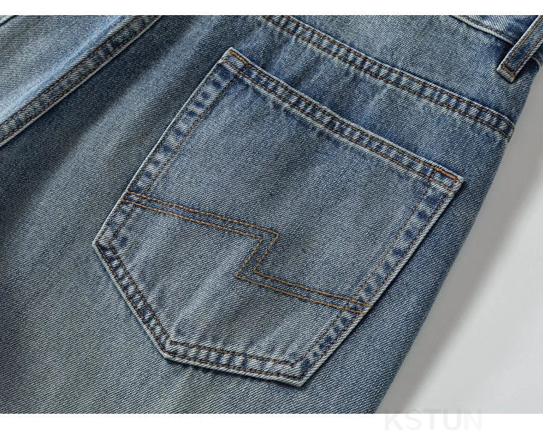 KSTUN 2026 Summer Wide Leg Jeans Men Baggy Pants Loose Fit Ripped Jeans Distressed Washed Vintage Frayed Light Blue Man Trousers