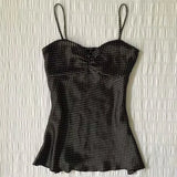 French Vintage Polka Dot Camisole Vest Women Summer Folds Sleeveless Y2k Crop Halter Tops Sweet hottie Slim Outerwear Tanks