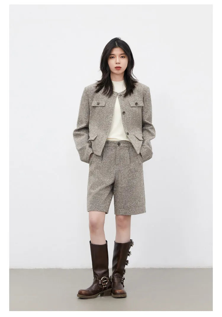 CHIC VEN Fashion Women Woolen Short Coat New Slim Ladies Jacket Female High Waist Middle Pants Sets Spring Autumn 2026