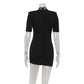 Lace Patchwork Hollow Out Bodycon Sheath High Collar Women Dresses Half Sleeves Outfits Sexy Club Fashion Female Mini Vestidos