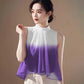French Style Summer Vest Tops For Women Sleeveless Chiffon Blouse Stand Collar Gradient Color Casual Loose Shirt