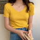 AOSSVIAO 2026 V-neck Solid Thin Summer Pullover Women Sweater Female Knitted Ribbed Sweater Slim Short Sleeve Bodycon Sweater