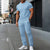 2026 Men's Spring Autumn Business Casual Textured 2 Piece Set Crew Neck T-Shirt & Drawstring Pants