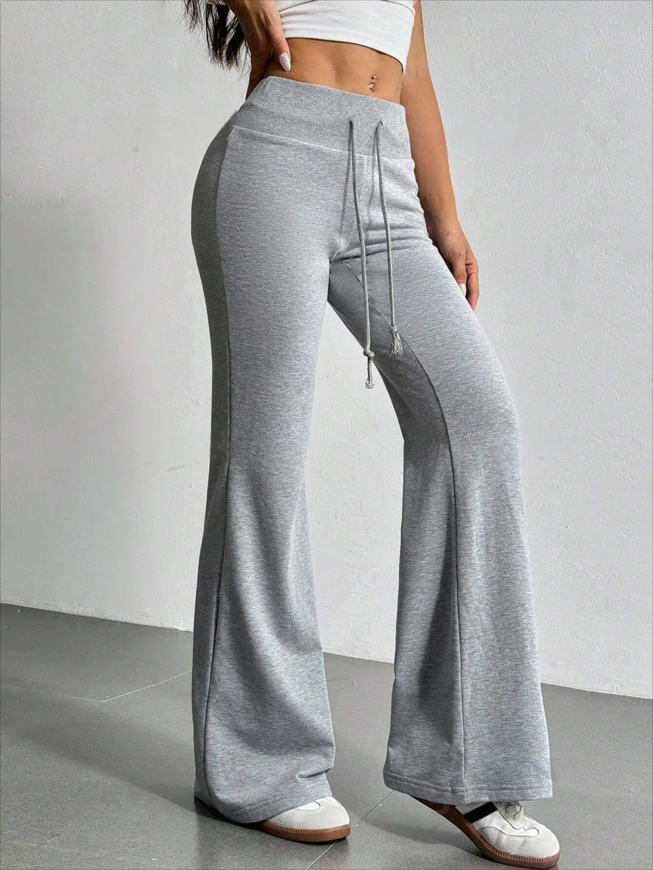 Autumn and Winter New Solid Color Drawstring Women's bell-bottoms Casual Fashion Dressing
