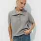 Wolfeel Summer New Polo Collar Hollow Knitted Short Sleeved Sweater Women's Bubble Sleeve T-shirt Female Simple Knitted Sweater