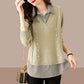 Fake Two Piece Top Knit Sweater Women's Splice Shirt Collar 2024 Spring Autumn New Korean Loose Long Sleeve Sweater Brown Shirt
