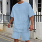 2026 Men's Summer Oversized Textured 2 Piece Set Crew Neck Short Sleeve T-Shirt & Drawstring Shorts Tracksuit