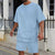 2026 Men's Summer Oversized Textured 2 Piece Set Crew Neck Short Sleeve T-Shirt & Drawstring Shorts Tracksuit