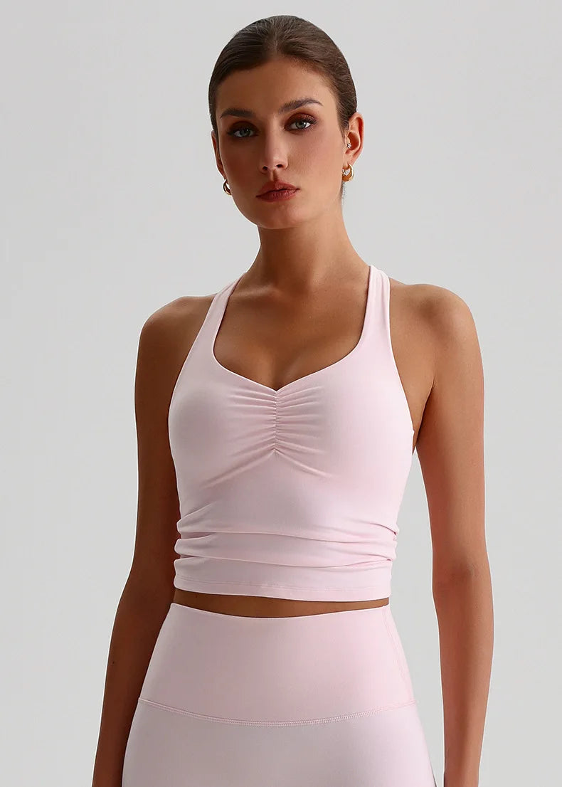 Solid Color Sports Tank Top Women Fitness Bra TightsCross Back Gym Clothe Underwear Yoga Vest High impact shockproof Chest Pad