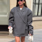 Bomber Jacket Women's Coat Oversized Blazer Lapel Diagonal Placket Asymmetrical Suit Flap Pockets Spring Woman Clothes Loose Top
