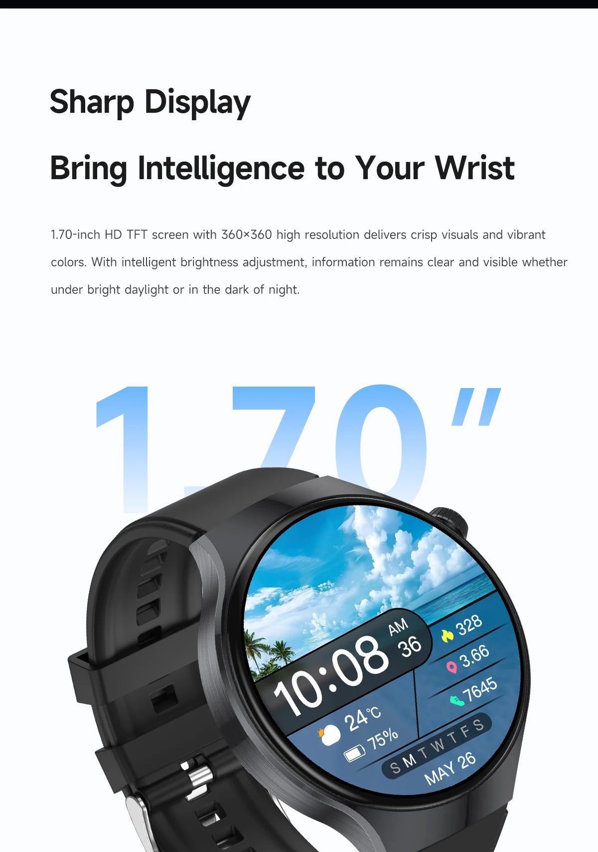2026 New Outdoor Smart Watch 1.7-inch HD Screen, 100+T Sports Mode, Bluetooth Call Waterproof Smart Watch